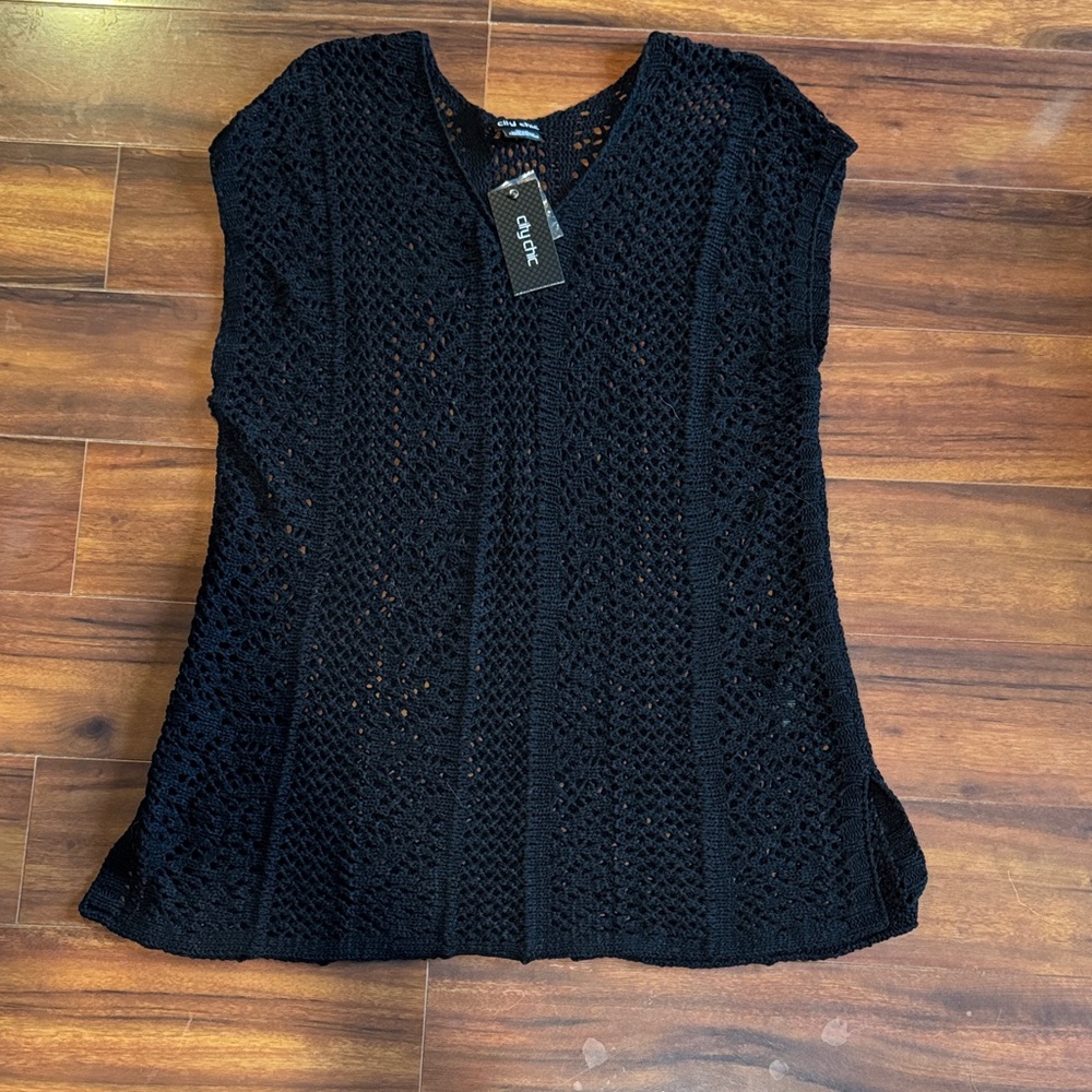 Chic Black Crochet Women's Sweater